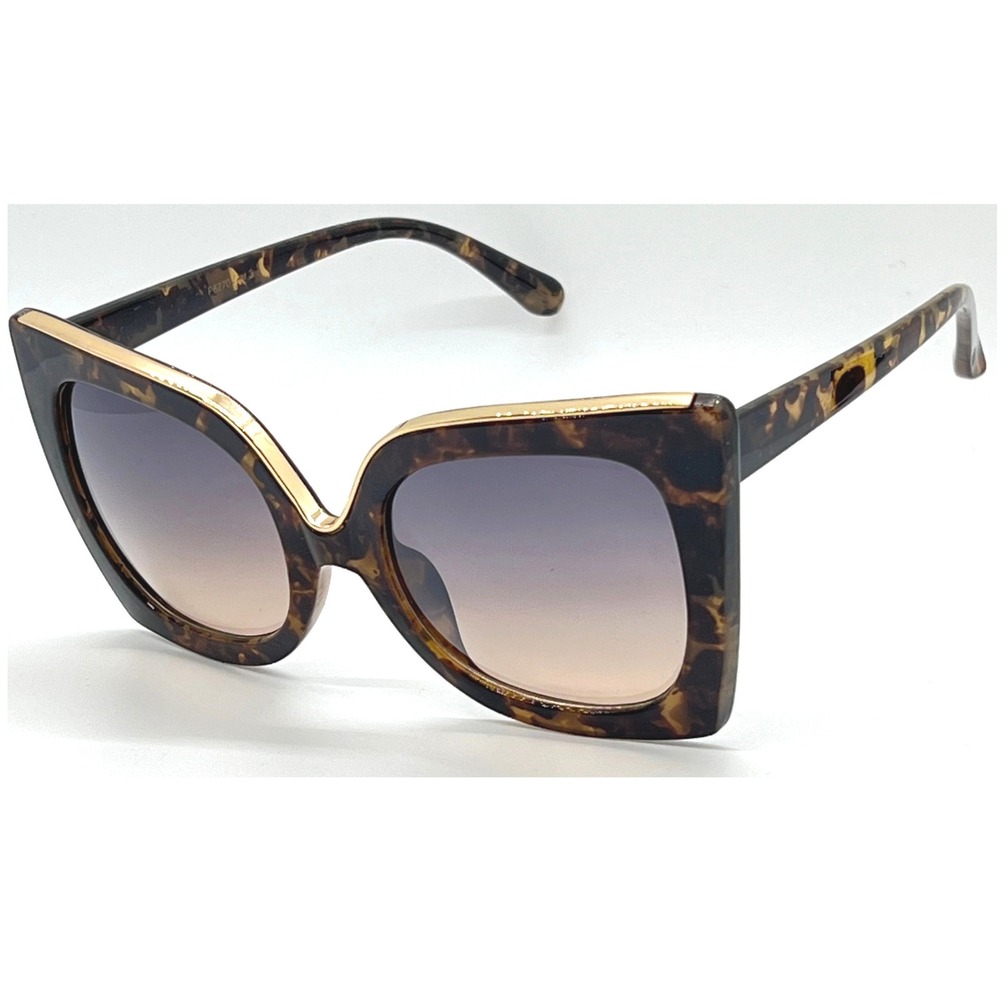 Cat Eye Sunglasses Tortoise Gold Accent Fashion Oversized Trendy Luxury Lentes
